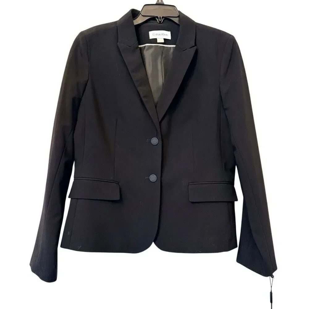 NWT Calvin Klein Single Breasted Peak Lapel Blazer Suit Jacket Black Size 12